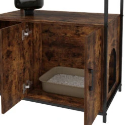 Vicco Katzenschrank Für Katzentoilette "Fyrk", Eiche Rustikal/Schwarz, 80 X 76.5 Cm Mit Zwei Türen Für Einfache Pflege -Vicco 20240125 m6045 06 ol