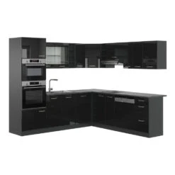 Vicco Eckküche "R-Line", Schwarz Hochglanz/Anthrazit, 237 X 247 Cm Ohne Arbeitsplatte