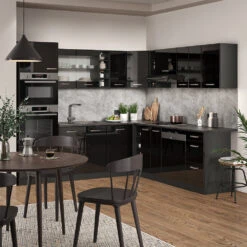 Vicco Eckküche "R-Line", Schwarz Hochglanz/Anthrazit, 237 X 247 Cm Ohne Arbeitsplatte -Vicco 20240125 m6093 04 ol