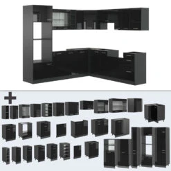 Vicco Eckküche "R-Line", Schwarz Hochglanz/Anthrazit, 237 X 247 Cm Ohne Arbeitsplatte -Vicco 20240125 m6093 06 ol