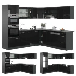 Vicco Eckküche "R-Line", Schwarz Hochglanz/Anthrazit, 237 X 247 Cm Ohne Arbeitsplatte -Vicco 20240125 m6093 07 ol