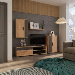 Wohnwand "Berno" Goldkraft Eiche/Anthrazit 4er Set Vicco -Vicco 20240202 m6341 04 ol