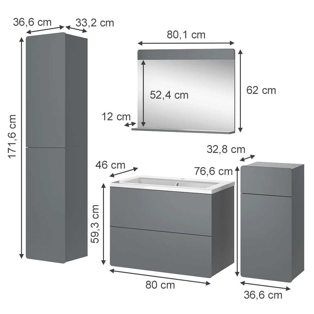 Badmöbelset "Izan" Grau 5er Set Vicco 5 Badmöbelset "Izan" Grau 5er Set Vicco – Bild 3
