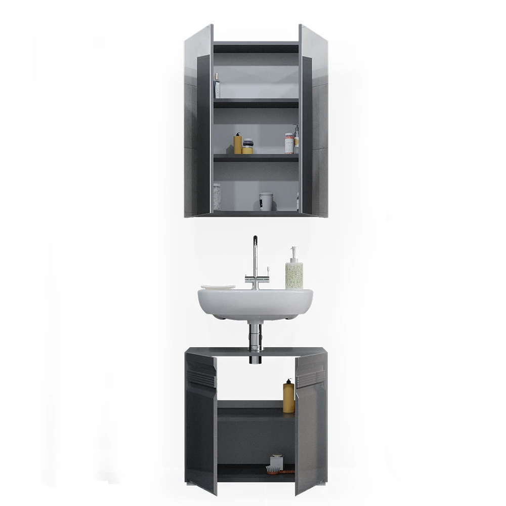 Badmöbel Set "Freddy" Anthrazit Hochglanz 2 Teile Vicco 10 Badmöbel Set "Freddy" Anthrazit Hochglanz 2 Teile Vicco – Bild 8