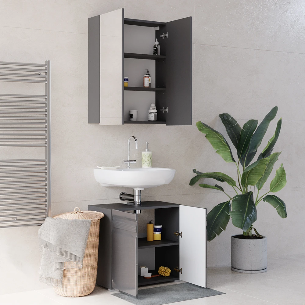 Badmöbel Set "Freddy" Anthrazit Hochglanz 2 Teile Vicco 11 Badmöbel Set "Freddy" Anthrazit Hochglanz 2 Teile Vicco – Bild 9