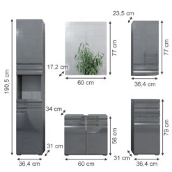 Badmöbel Set "Freddy" Anthrazit Hochglanz 5 Teile Vicco -Vicco 20240206 m2127 03 ol