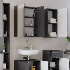 Badmöbel Set "Freddy" Anthrazit Hochglanz 5 Teile Vicco -Vicco 20240206 m2127 05 ol