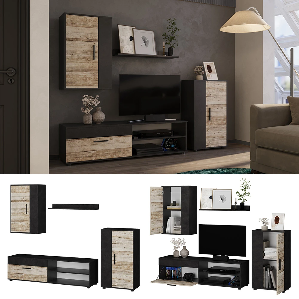 Wohnwand "Berno" Beige/Anthrazit 4er Set Vicco 4 Wohnwand "Berno" Beige/Anthrazit 4er Set Vicco – Bild 2