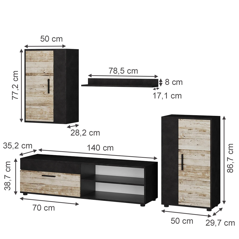 Wohnwand "Berno" Beige/Anthrazit 4er Set Vicco 5 Wohnwand "Berno" Beige/Anthrazit 4er Set Vicco – Bild 3