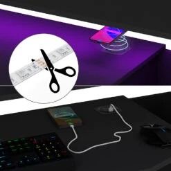 Gaming Tisch "Tails" Schwarz 123 X 55 Cm Mit LED & QI Livinity -Vicco 20240209 m6237 06 ol