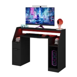 Gaming Tisch "Tails" Schwarz 123 X 55 Cm Mit LED & QI Livinity -Vicco 20240209 m6237 07 ol
