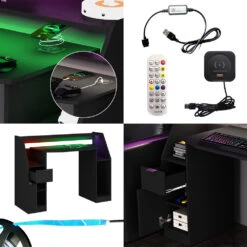 Gaming Tisch "Tails" Schwarz 123 X 55 Cm Mit LED & QI Livinity -Vicco 20240209 m6237 08 ol