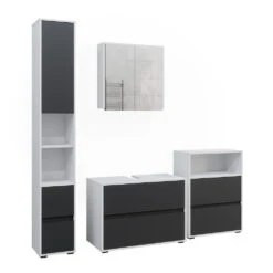 Badmöbel Set "Maltin" Weiß/Anthrazit 4 Teile Vicco