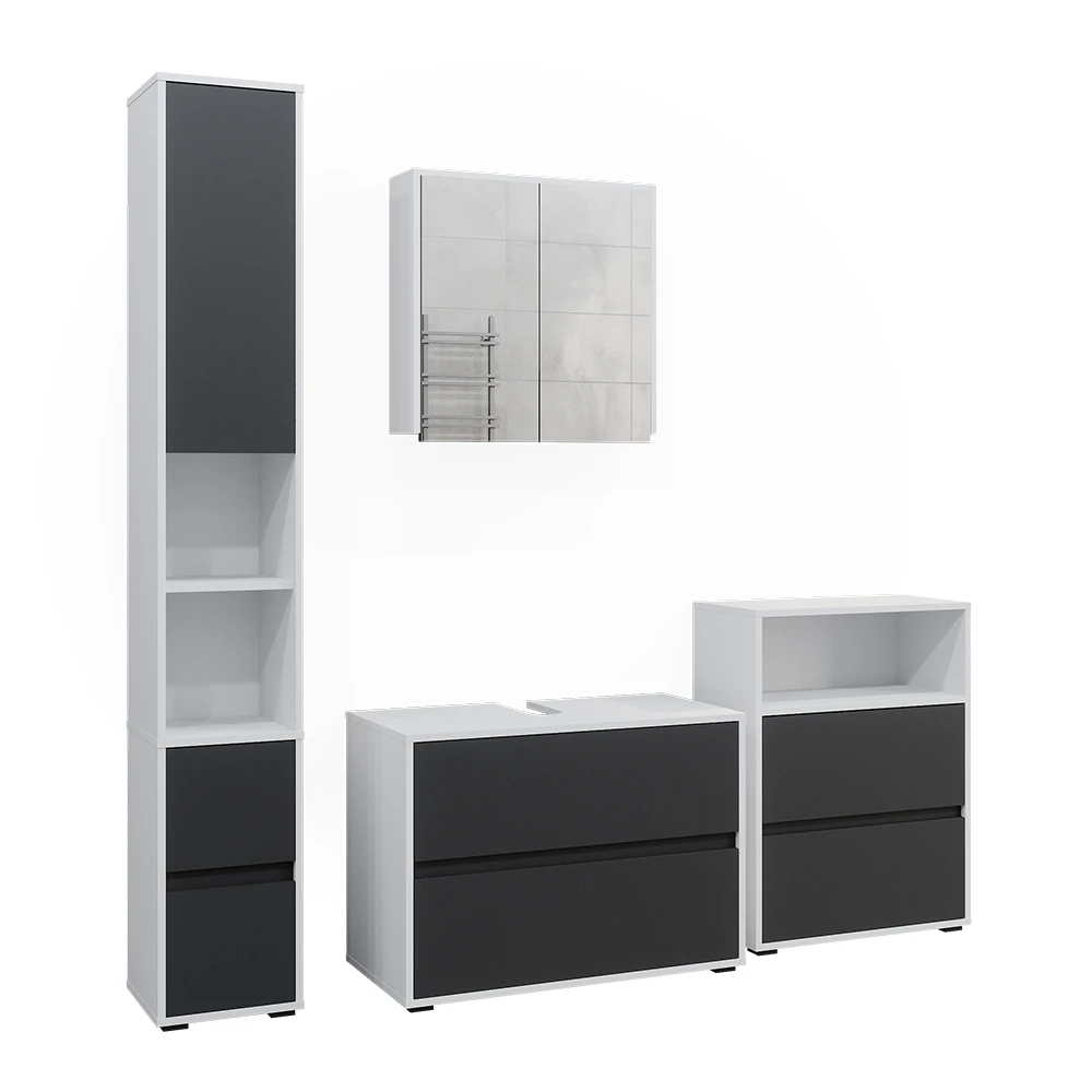Badmöbel Set "Maltin" Weiß/Anthrazit 4 Teile Vicco 3 Badmöbel Set "Maltin" Weiß/Anthrazit 4 Teile Vicco