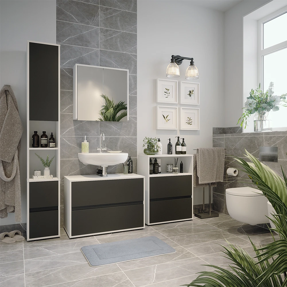 Badmöbel Set "Maltin" Weiß/Anthrazit 4 Teile Vicco 6 Badmöbel Set "Maltin" Weiß/Anthrazit 4 Teile Vicco – Bild 4