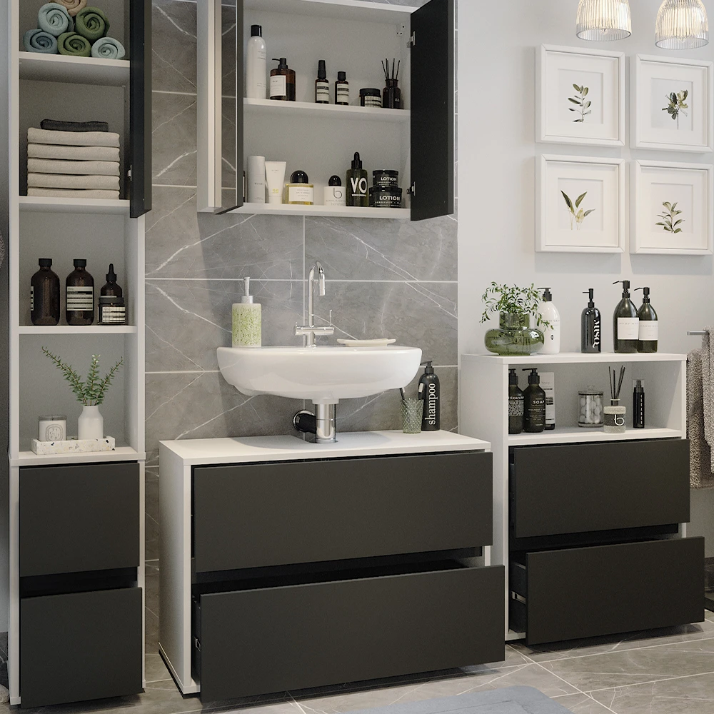 Badmöbel Set "Maltin" Weiß/Anthrazit 4 Teile Vicco 7 Badmöbel Set "Maltin" Weiß/Anthrazit 4 Teile Vicco – Bild 5