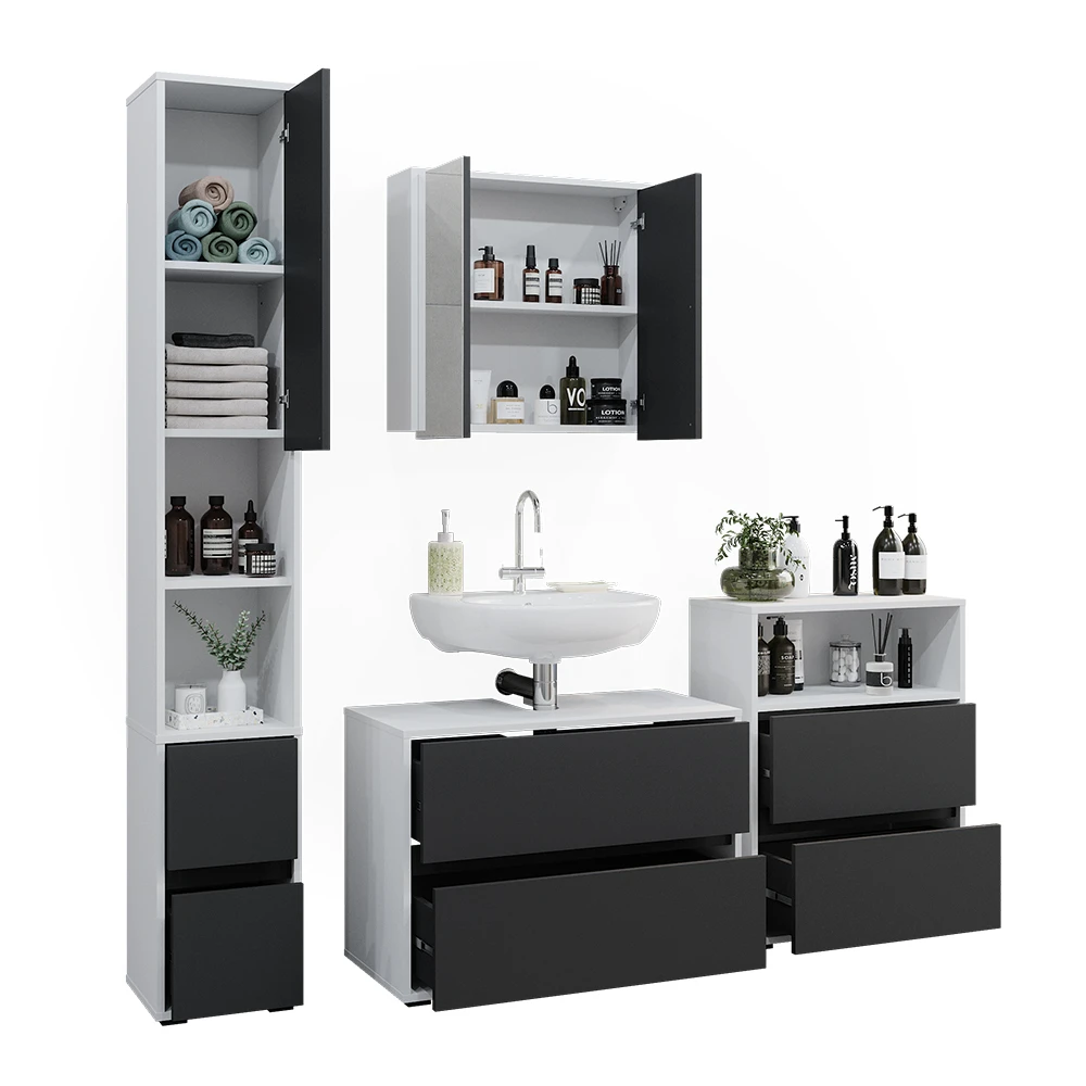 Badmöbel Set "Maltin" Weiß/Anthrazit 4 Teile Vicco 9 Badmöbel Set "Maltin" Weiß/Anthrazit 4 Teile Vicco – Bild 7