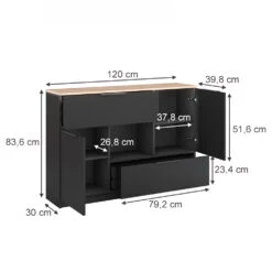 Sideboard "Betti" Anthrazit/Sonoma 120 X 83.6 Cm 2x Tür, 2x Schublade Und 1x Offenes Fache Vicco -Vicco 20240219 m6342 03 ol