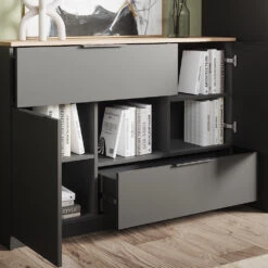 Sideboard "Betti" Anthrazit/Sonoma 120 X 83.6 Cm 2x Tür, 2x Schublade Und 1x Offenes Fache Vicco -Vicco 20240219 m6342 05 ol