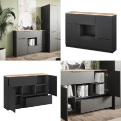 Sideboard "Betti" Anthrazit/Sonoma 120 X 83.6 Cm 2x Tür, 2x Schublade Und 1x Offenes Fache Vicco -Vicco 20240219 m6342 08 ol