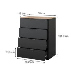 Sideboard "Betti" Anthrazit/Sonoma 80 X 101.9 Cm Mit 4 Schubladen Vicco -Vicco 20240219 m6344 03 ol