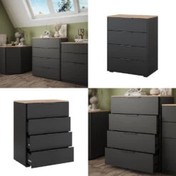 Sideboard "Betti" Anthrazit/Sonoma 80 X 101.9 Cm Mit 4 Schubladen Vicco -Vicco 20240219 m6344 08 ol