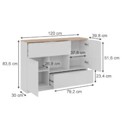 Sideboard "Betti" Weiß/Sonoma 120 X 83.6 Cm 2x Tür, 2x Schublade Und 1x Offenes Fache Vicco 12 Sideboard "Betti" Weiß/Sonoma 120 X 83.6 Cm 2x Tür, 2x Schublade Und 1x Offenes Fache Vicco -Vicco 20240219 m6345 03 ol