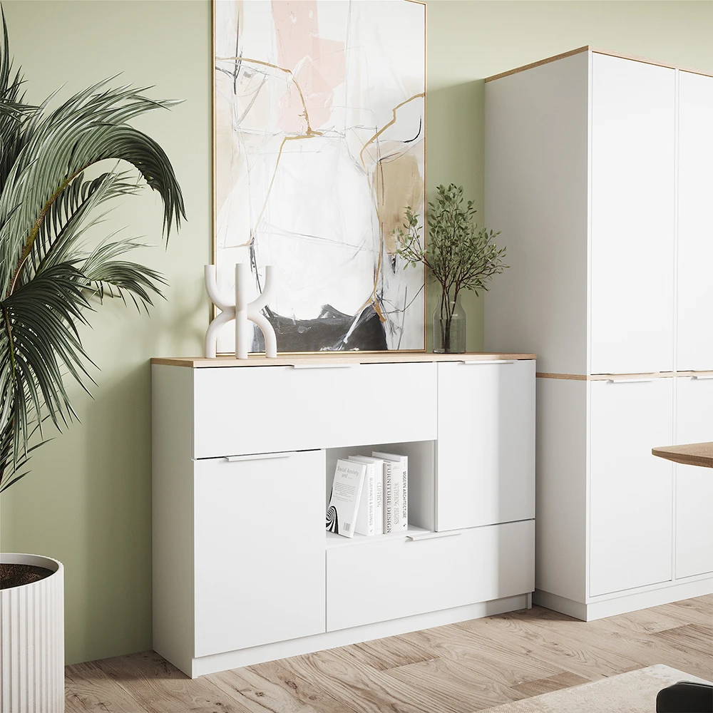 Sideboard "Betti" Weiß/Sonoma 120 X 83.6 Cm 2x Tür, 2x Schublade Und 1x Offenes Fache Vicco 6 Sideboard "Betti" Weiß/Sonoma 120 X 83.6 Cm 2x Tür, 2x Schublade Und 1x Offenes Fache Vicco – Bild 4