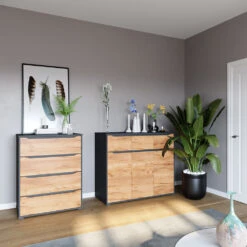 Sideboard "Ruben" Anthrazit/Goldkraft Eiche 80 X 102 Cm Mit Schubladen Vicco -Vicco 20240219 m6351 04 ol