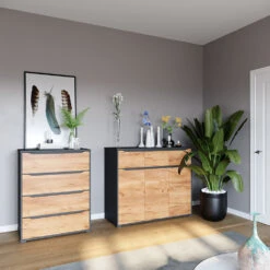 Sideboard "Ruben" Anthrazit/Goldkraft Eiche 120 X 101 Cm Mit Schubladen Vicco -Vicco 20240219 m6353 04 ol