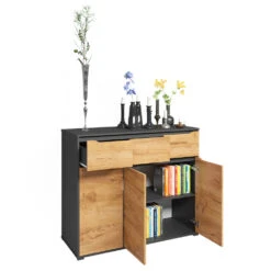 Sideboard "Ruben" Anthrazit/Goldkraft Eiche 120 X 101 Cm Mit Schubladen Vicco -Vicco 20240219 m6353 07 ol