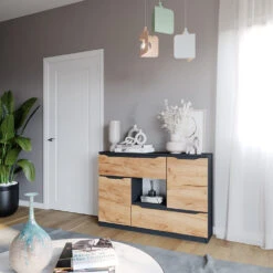 Sideboard "Ruben" Anthrazit/Goldkraft Eiche 120 X 84 Cm Mit Schubladen Vicco -Vicco 20240219 m6354 04 ol