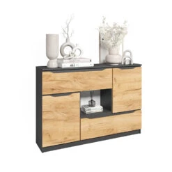 Sideboard "Ruben" Anthrazit/Goldkraft Eiche 120 X 84 Cm Mit Schubladen Vicco -Vicco 20240219 m6354 07 ol