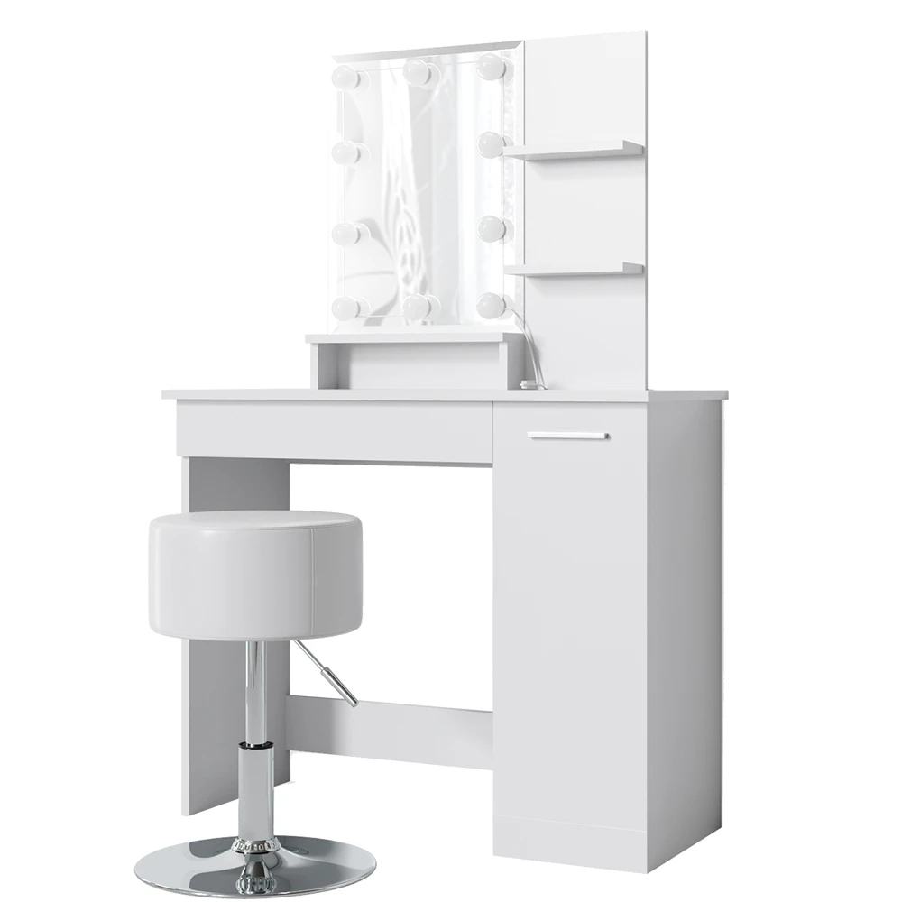 Schminktisch "Julia" Weiß 90 Cm Mit LED Beleuchtung Und Hocker Vicco 3 Schminktisch "Julia" Weiß 90 Cm Mit LED Beleuchtung Und Hocker Vicco