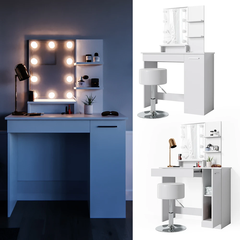 Schminktisch "Julia" Weiß 90 Cm Mit LED Beleuchtung Und Hocker Vicco 4 Schminktisch "Julia" Weiß 90 Cm Mit LED Beleuchtung Und Hocker Vicco – Bild 2