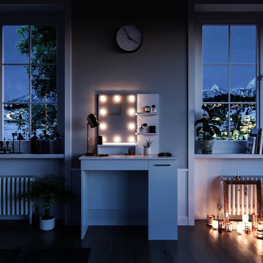 Schminktisch "Julia" Weiß 90 Cm Mit LED Beleuchtung Und Hocker Vicco 6 Schminktisch "Julia" Weiß 90 Cm Mit LED Beleuchtung Und Hocker Vicco – Bild 4