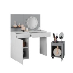 Schminktisch "Amellia" Weiß/Grau 100 Cm Mit LED Beleuchtung Und Rollcontainer Vicco -Vicco 20240220 m5636 l 07 ol