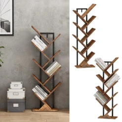 Bücherregal "Fyrk" Antikholz/Schwarz 34 X 116 Cm Bücherregal,stehende Aktenregal,Regal Für Bücher,Bücherschrank,Büroregal Für Ordner Vicco -Vicco 20240301 m6328 02 ol