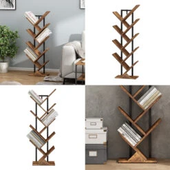 Bücherregal "Fyrk" Antikholz/Schwarz 34 X 116 Cm Bücherregal,stehende Aktenregal,Regal Für Bücher,Bücherschrank,Büroregal Für Ordner Vicco -Vicco 20240301 m6328 08 ol