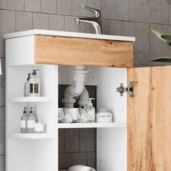 Badmöbel Set "Amadeo" Goldkraft Eiche/Weiß 2 Teile, Mit Waschbecken Vicco 14 Badmöbel Set "Amadeo" Goldkraft Eiche/Weiß 2 Teile, Mit Waschbecken Vicco -Vicco 20240301 m6557 05 ol