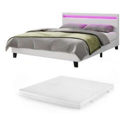 Bettgestell "Bern" Weiß 200x160 Cm Mit LED Beleuchtung Und Matratze Vitalispa -Vicco 20240304 m6206 m 07 ol