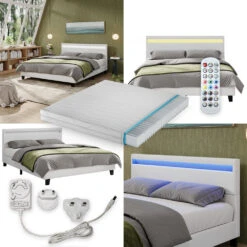 Bettgestell "Bern" Weiß 200x160 Cm Mit LED Beleuchtung Und Matratze Vitalispa -Vicco 20240304 m6206 m 08 ol