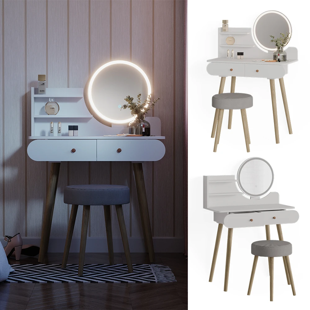 Schminktisch "Edda" Weiß 80 Cm Mit LED Beleuchtung Und Hocker Vicco 4 Schminktisch "Edda" Weiß 80 Cm Mit LED Beleuchtung Und Hocker Vicco – Bild 2