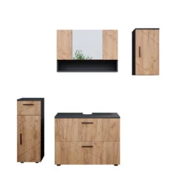 Badmöbel Set "Irma" Anthrazit/Eiche 4 Teile Vicco
