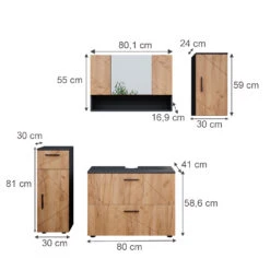 Badmöbel Set "Irma" Anthrazit/Eiche 4 Teile Vicco -Vicco 20240305 m5246 03 ol