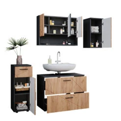 Badmöbel Set "Irma" Anthrazit/Eiche 4 Teile Vicco -Vicco 20240305 m5246 07 ol