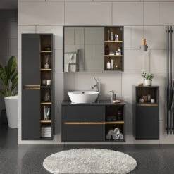 Badmöbel Set "Viola" Anthrazit/Eiche 4 Teile Vicco -Vicco 20240305 m5645 04 ol