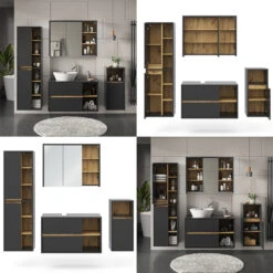 Badmöbel Set "Viola" Anthrazit/Eiche 4 Teile Vicco -Vicco 20240305 m5645 08 ol