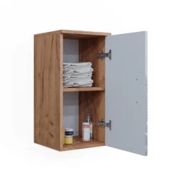 Badschrank "Irma" Eiche/Weiß Hochglanz 30 X 59 Cm Mit Regal Vicco -Vicco 20240305 m5717 07 ol