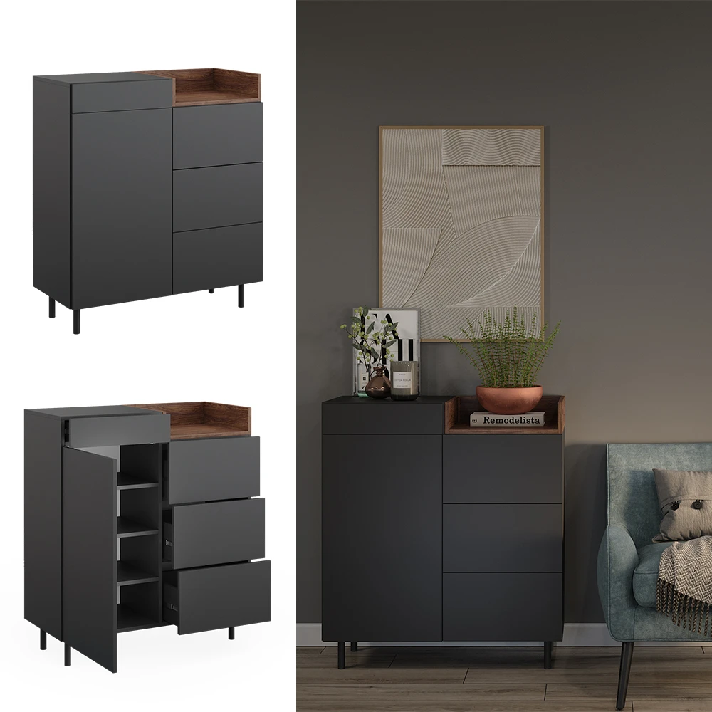 Sideboard "Anika" Anthrazit/Nussbaum 89 X 100 Cm Vicco 4 Sideboard "Anika" Anthrazit/Nussbaum 89 X 100 Cm Vicco – Bild 2